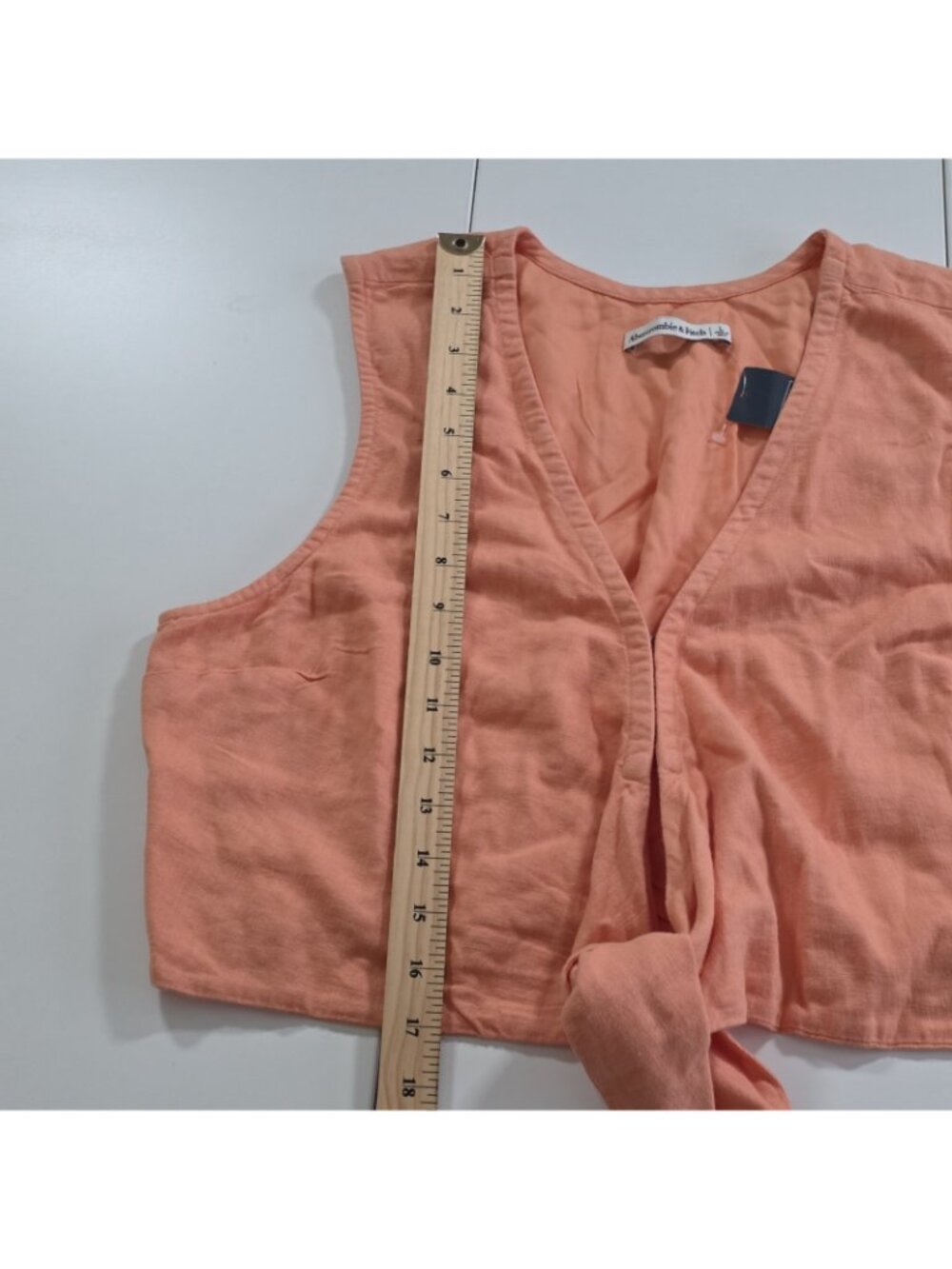 Abercrombie & Fitch Cropped Top Womens L Coral Tie Front Linen Blend Sleeveless - Picture 6 of 16